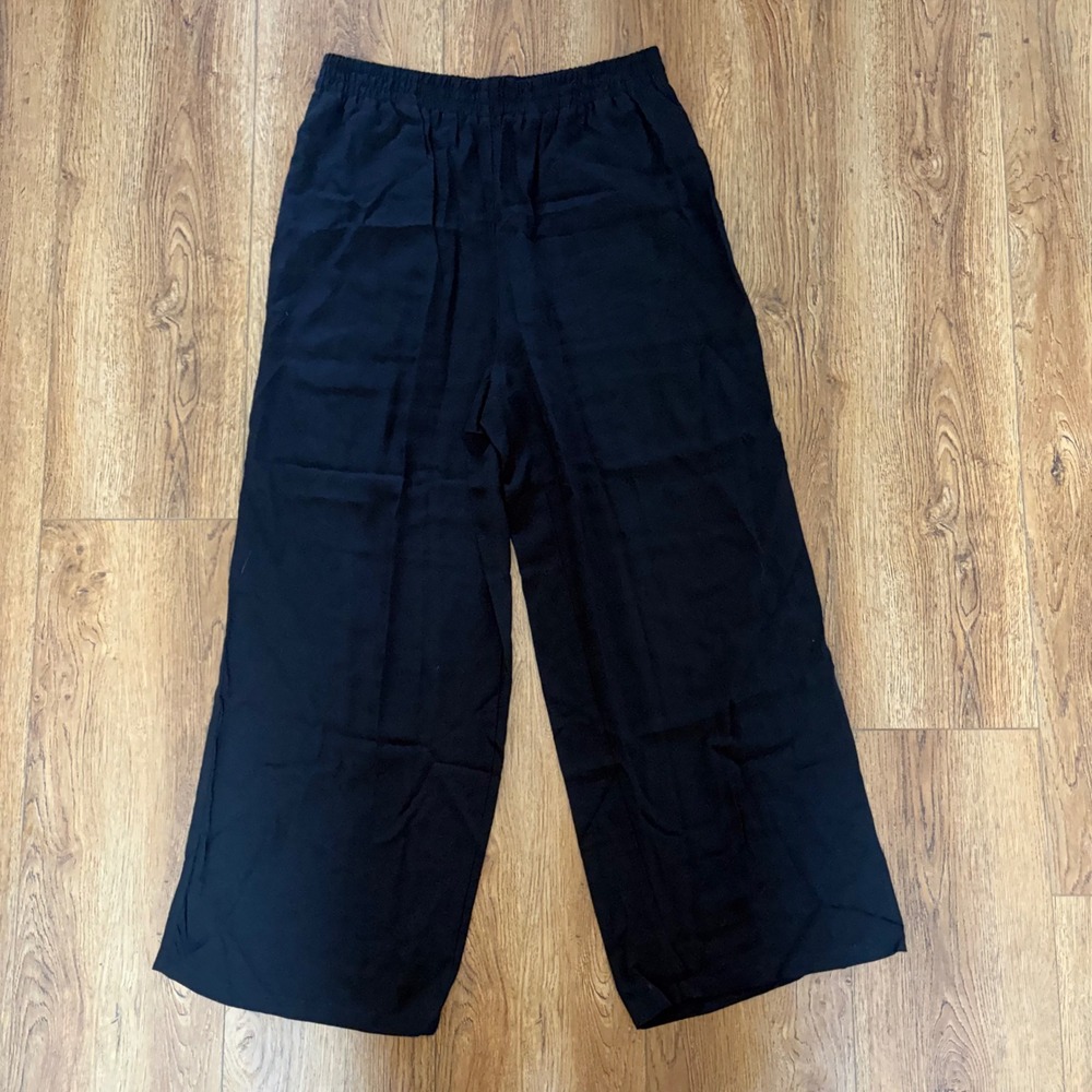 Zara Black Wide Leg Elastic Waist‎ Relaxed Trousers Size XL Pants Boho Palazzo